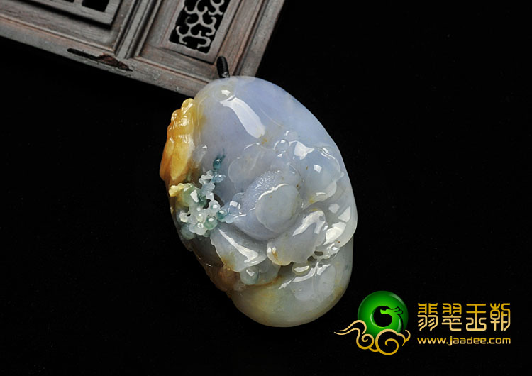 糯冰种三彩缅甸翡翠A货富贵花开挂件