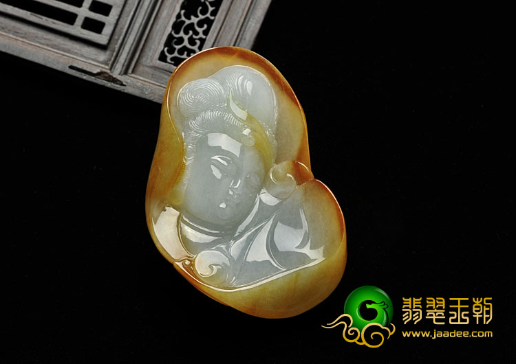 糯冰种红黄翡缅甸翡翠A货观音头挂件