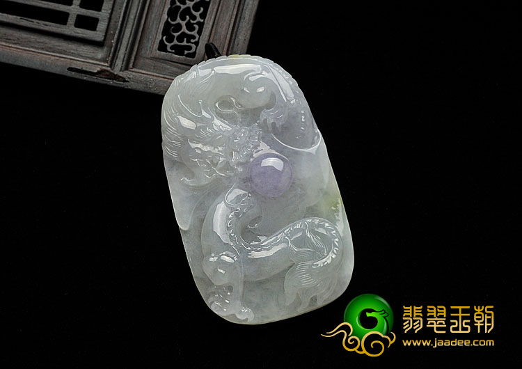糯冰种紫罗兰缅甸翡翠A货龙戏珠挂件