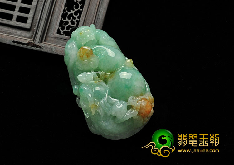 糯冰种黄加绿缅甸翡翠A货福禄寿挂件