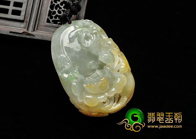 冰种黄翡缅甸翡翠A货富贵花开挂件