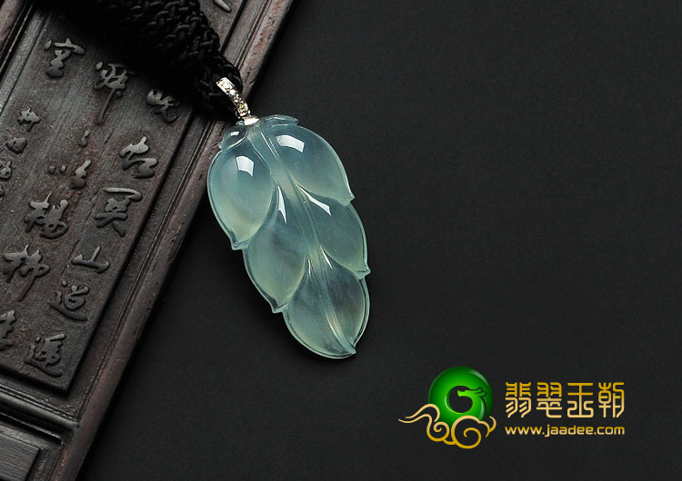 冰种晴水缅甸翡翠A货镶白金扣金枝玉叶挂件（真钻）