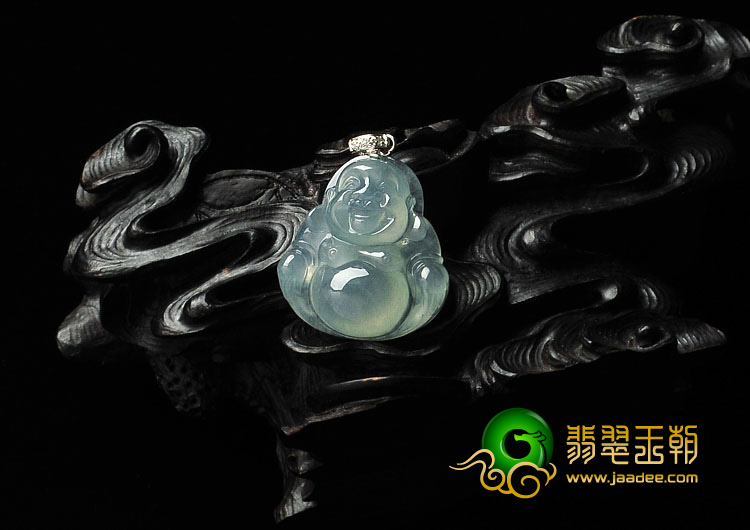 冰种晴水缅甸翡翠A货镶金扣玉佛挂件（真钻）