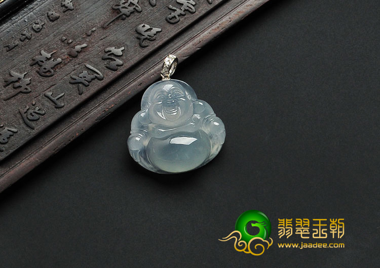 冰种晴水缅甸翡翠A货镶金扣玉佛挂件（真钻）