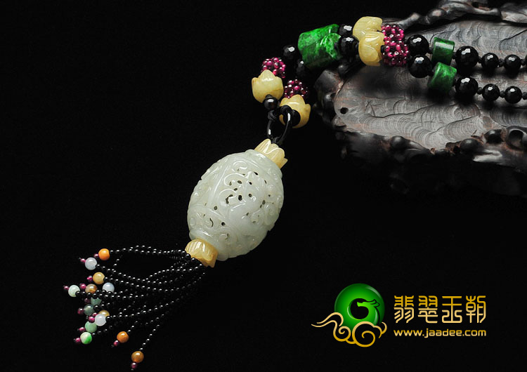 糯冰种/细糯种三彩缅甸翡翠A货龙柱项链