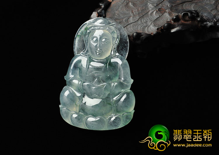 冰种飘花缅甸翡翠A货观音挂件