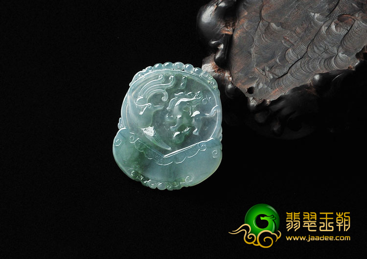 冰种飘花缅甸翡翠A货龙凤呈祥挂件