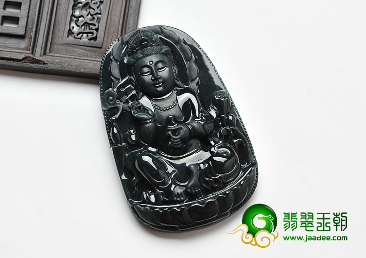 冰种墨翠缅甸翡翠A货坐莲观音挂件