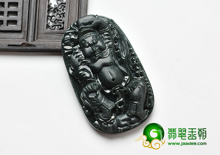 冰种墨翠缅甸翡翠A货钟馗挂件