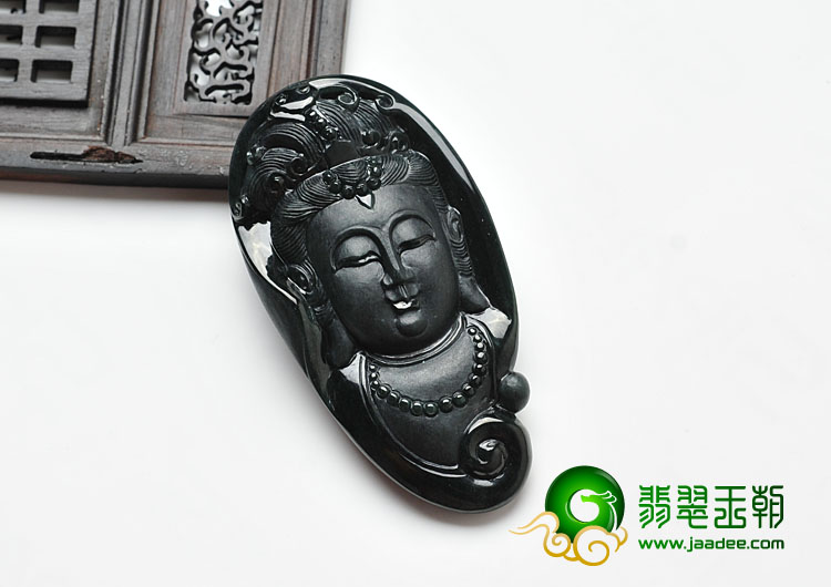 冰种墨翠缅甸翡翠A货观音头挂件