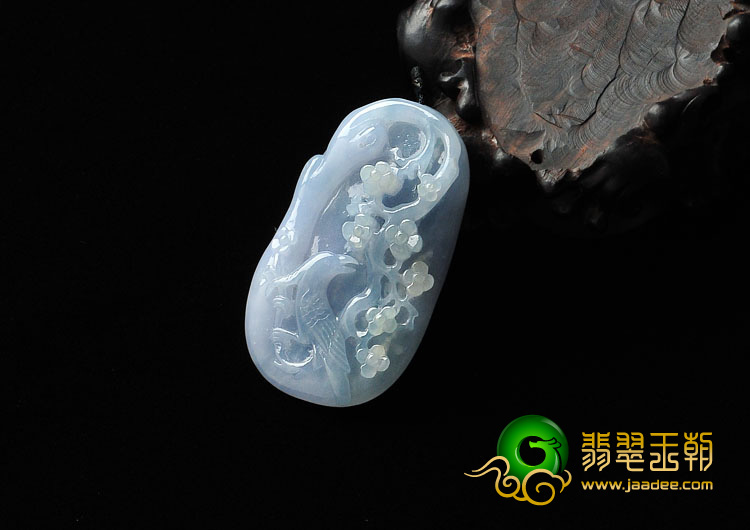 糯冰种紫罗兰带淡黄翡缅甸翡翠A货喜上眉梢挂件