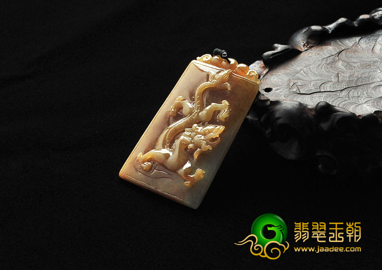 糯冰种褐黄翡缅甸翡翠A货龙牌挂件