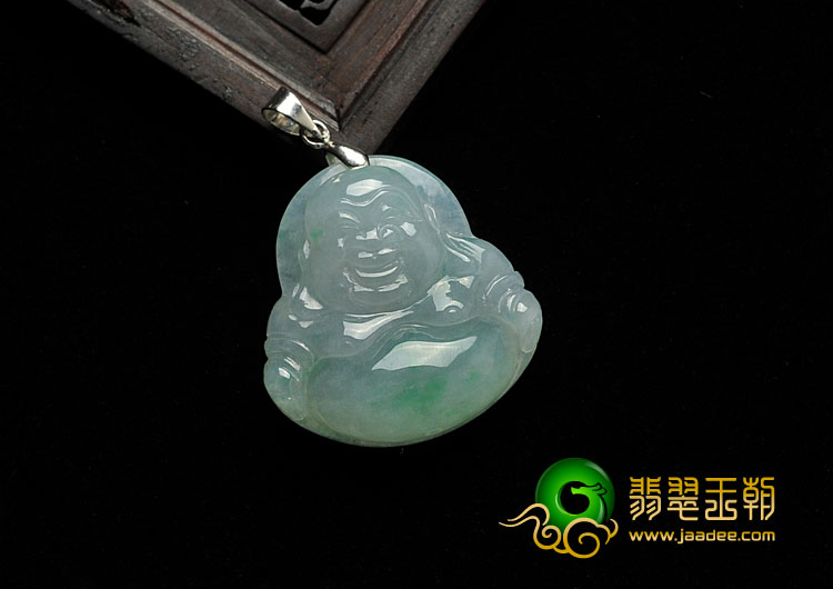 糯冰种飘翠缅甸翡翠A货玉佛挂件