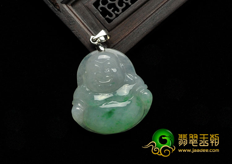 糯冰种飘翠缅甸翡翠A货玉佛挂件