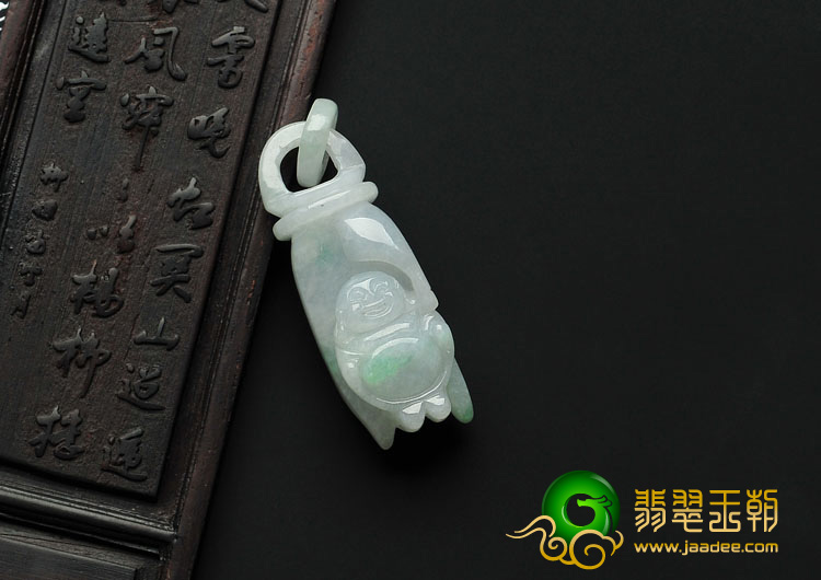 糯冰种飘翠缅甸翡翠A货佛手挂件