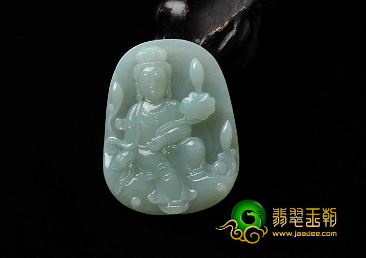 糯冰种淡晴水缅甸翡翠A货卧莲观音挂件
