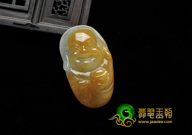 糯冰种黄翡缅甸翡翠A货佛头挂件
