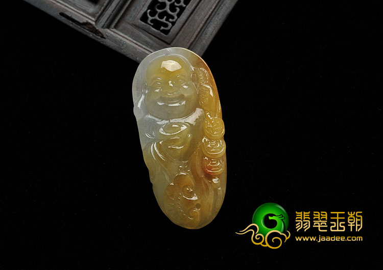 糯冰种黄翡缅甸翡翠A货佛挂件