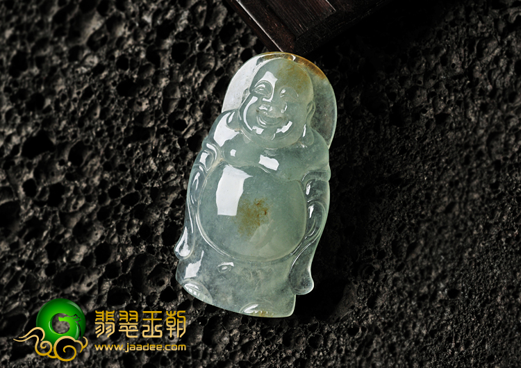 冰种晴水略带黄翡缅甸翡翠A货站佛挂件