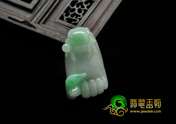 糯冰种飘翠缅甸翡翠A货知足常乐挂件