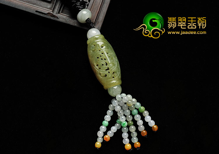 糯冰种褐黄翡缅甸翡翠A货福柱挂件