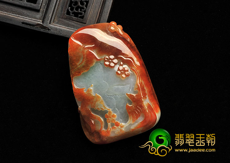 糯冰种红加绿缅甸翡翠A货双喜临门挂件
