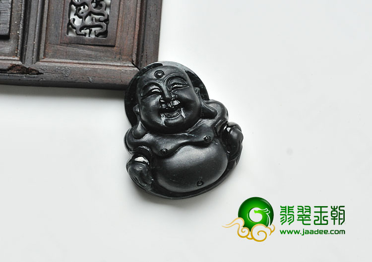糯冰种墨翠缅甸翡翠A货玉佛挂件
