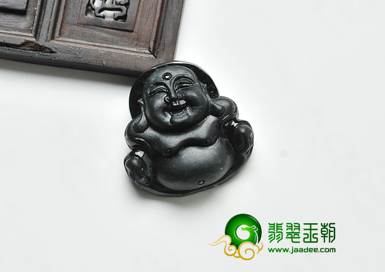糯冰种墨翠缅甸翡翠A货玉佛挂件