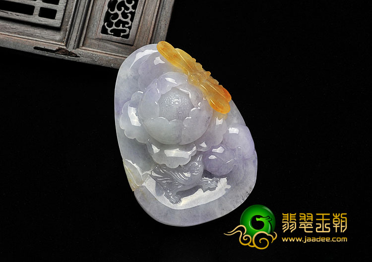 糯冰种紫罗兰黄翡缅甸翡翠A货富贵花开挂件