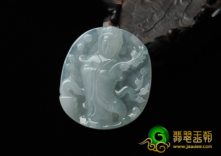 糯冰种晴水缅甸翡翠A货踏雪寻梅挂件