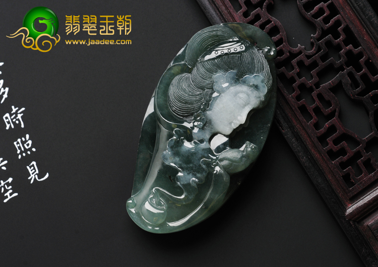 冰种蓝晴水缅甸翡翠A货仕女头挂件