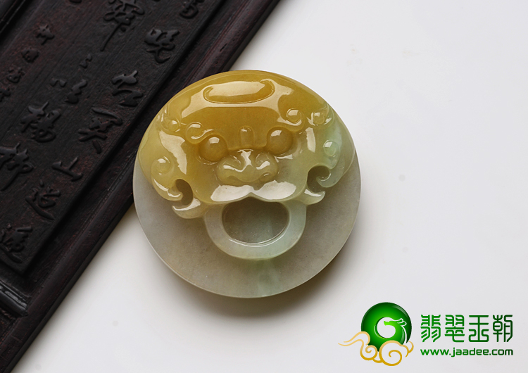 糯冰种褐黄翡缅甸翡翠A货兽头门环挂件