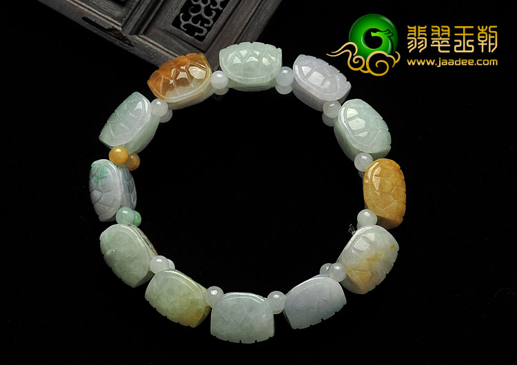 feicui糯冰种三彩缅甸翡翠A货龟壳手链