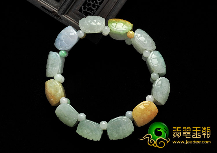 糯冰种三彩缅甸翡翠A货龟壳手链