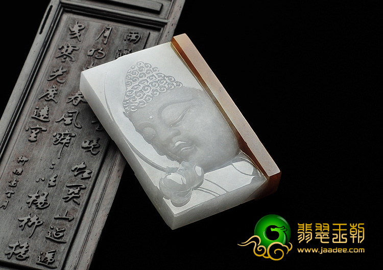 糯冰种褐黄翡缅甸翡翠A货释迦牟尼头挂件