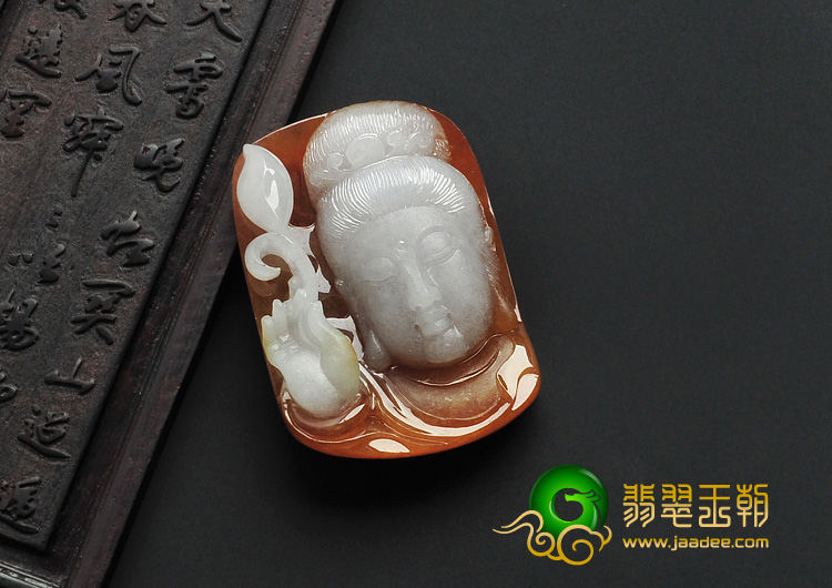 糯冰种褐黄翡缅甸翡翠A货观音头挂件