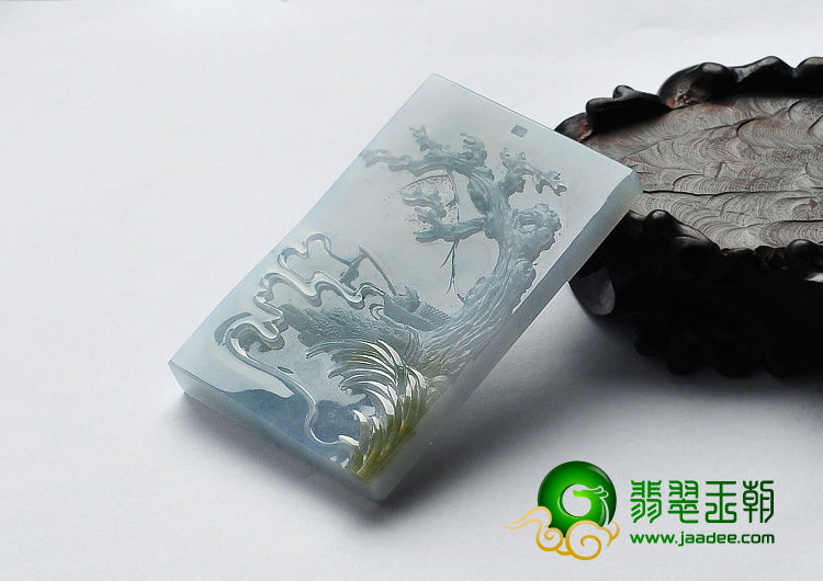 糯冰种晴水略带黄翡缅甸翡翠A货独钓寒江挂件