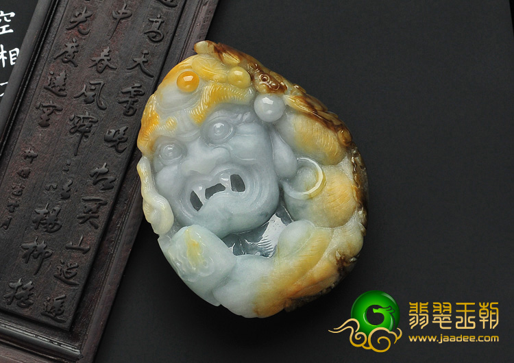 糯冰种褐黄翡缅甸翡翠A货罗汉头挂件/手玩件