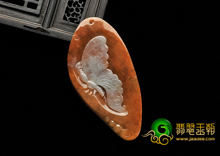糯冰种红黄翡缅甸翡翠A货蝴蝶挂件