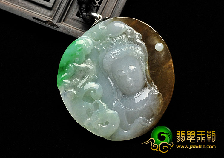糯冰种三彩缅甸翡翠A货观音头挂件