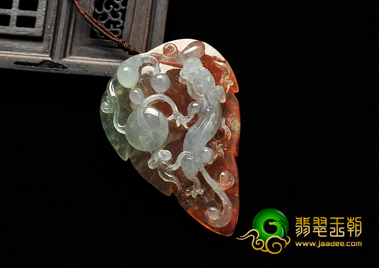 冰种红黄翡略飘花缅甸翡翠A货一夜成龙挂件