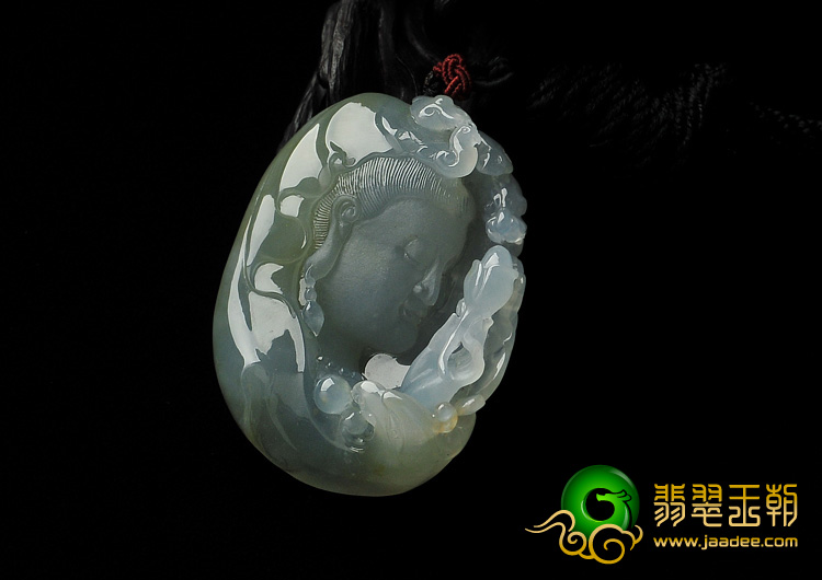 冰种晴水带淡黄翡缅甸翡翠A货观音头挂件