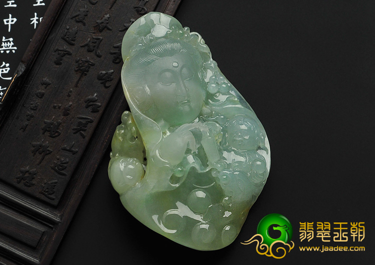 冰种晴水带黄翡缅甸翡翠A货送子观音手玩件
