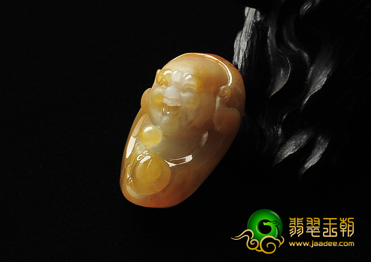 糯冰种褐黄翡缅甸翡翠A货弥勒佛挂件