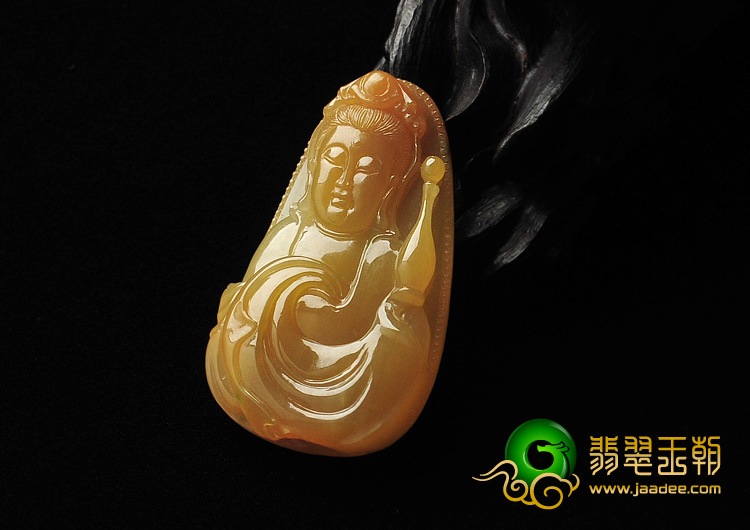 糯冰种黄翡缅甸翡翠A货观音挂件