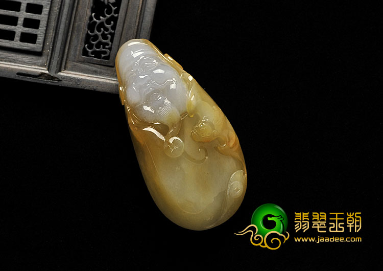 糯冰种黄翡缅甸翡翠A货财神挂件