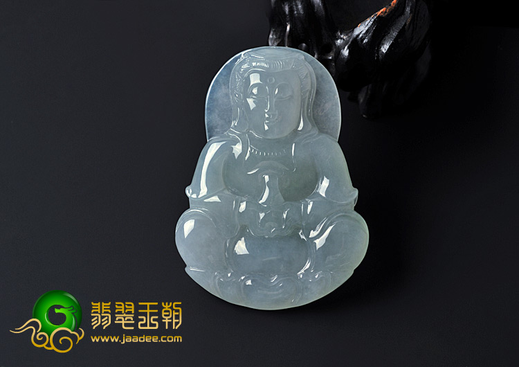 糯冰种晴水缅甸翡翠A货观音挂件