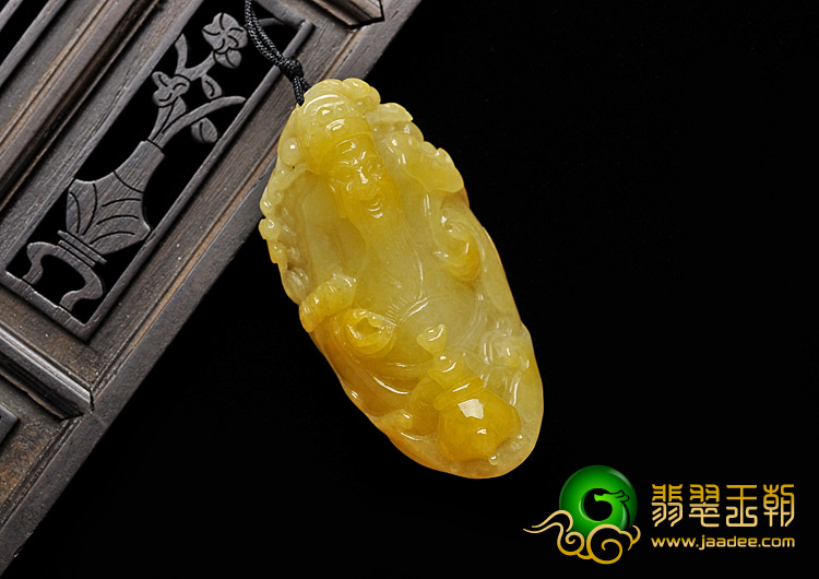 糯冰种黄翡缅甸翡翠A货财神挂件