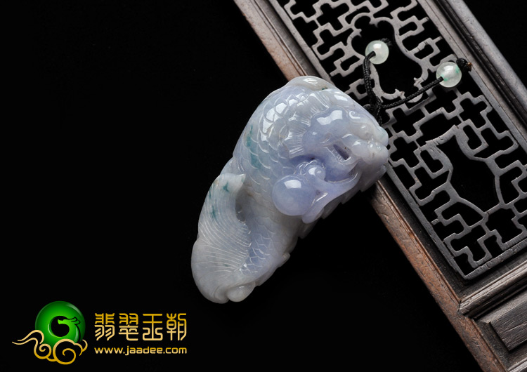 糯冰种紫罗兰飘花缅甸翡翠A货鱼龙变挂件