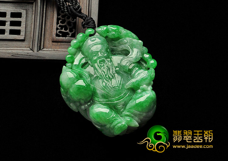 糯冰种翠色缅甸翡翠A货财神挂件